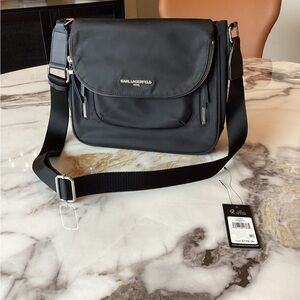 Karl Lagerfeld Black Nylon Crossbody Messenger Bag